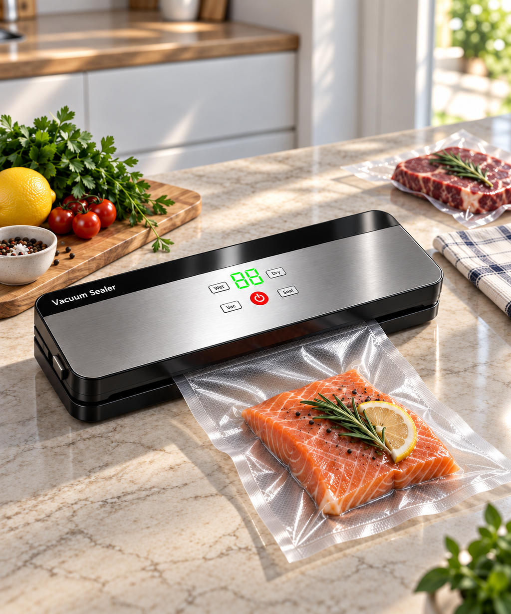 Wireless Vacuum Sealer - Kitchen Dry/Wet Food packaging with sealing plastic bags for food storage, meal prep and out door