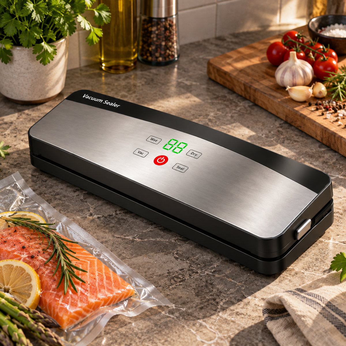 Wireless Vacuum Sealer - Kitchen Dry/Wet Food packaging with sealing plastic bags for food storage, meal prep and out door