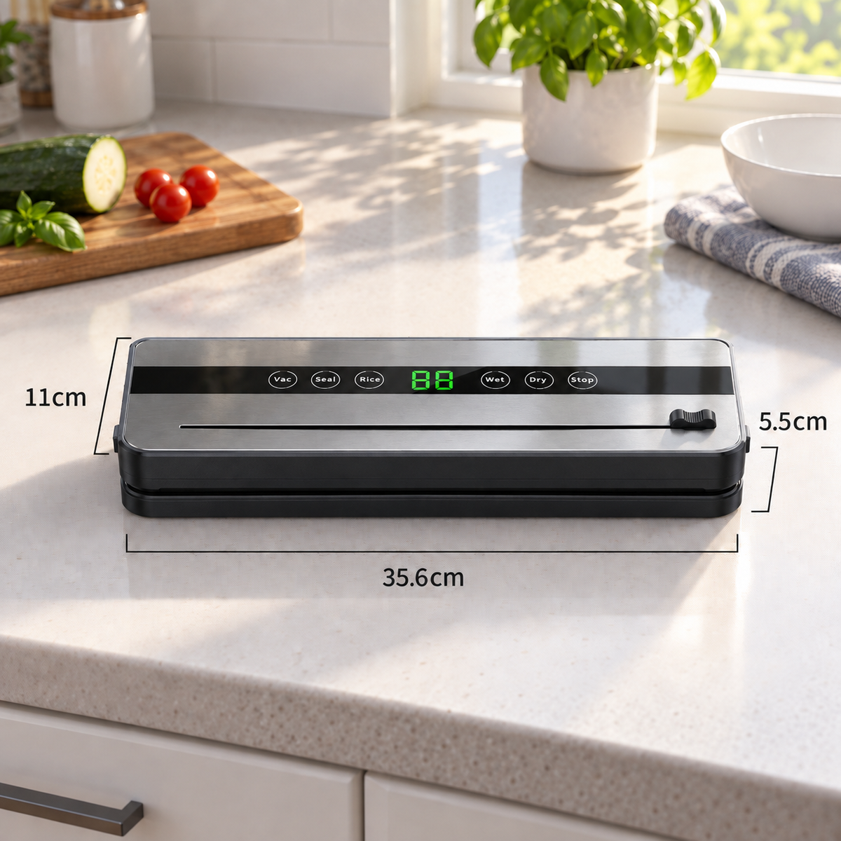 Food Vacuum Sealer - Machine Dry/Wet Food Packaging with sealing plastic bags for food storage, meal prep & a. built-in cutter