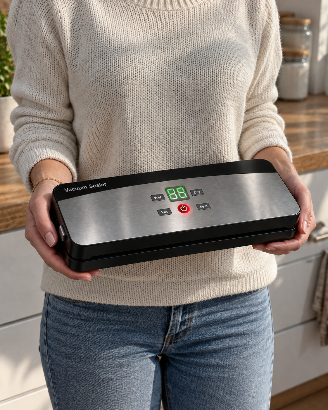 Wireless Vacuum Sealer - Kitchen Dry/Wet Food packaging with sealing plastic bags for food storage, meal prep and out door